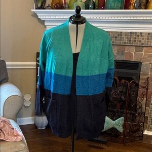 Lane Bryant Teal and Blue Colorblock Cardigan